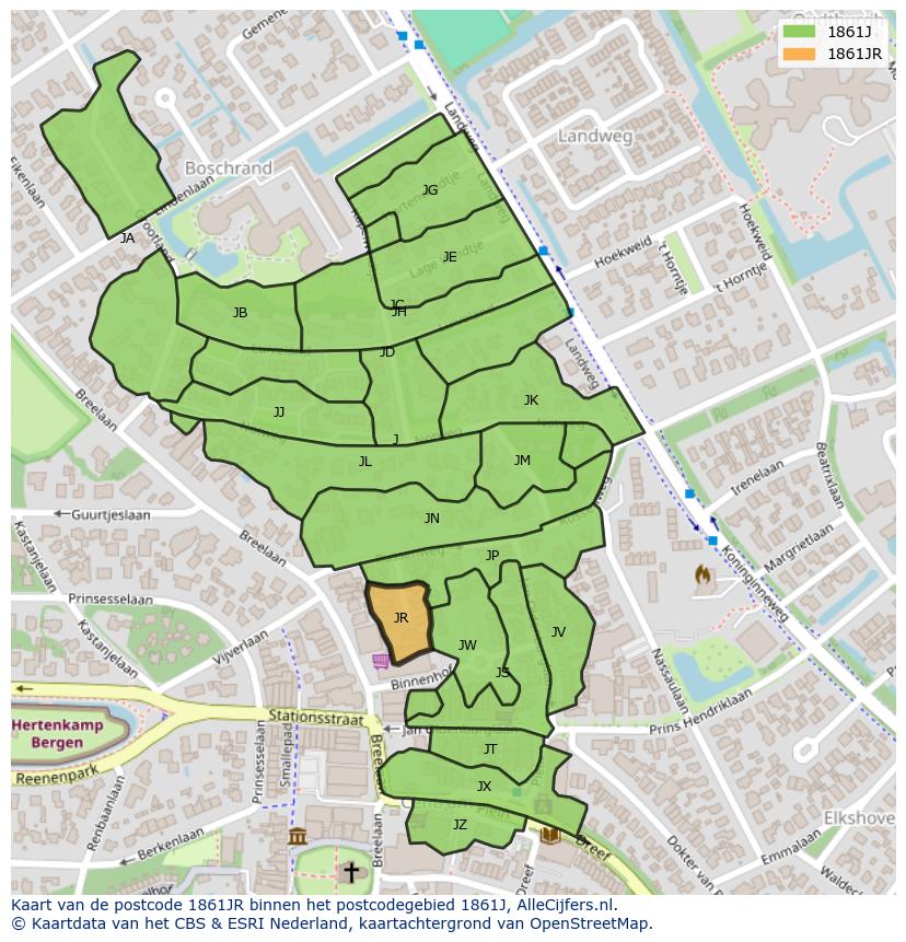 Afbeelding van het postcodegebied 1861 JR op de kaart.