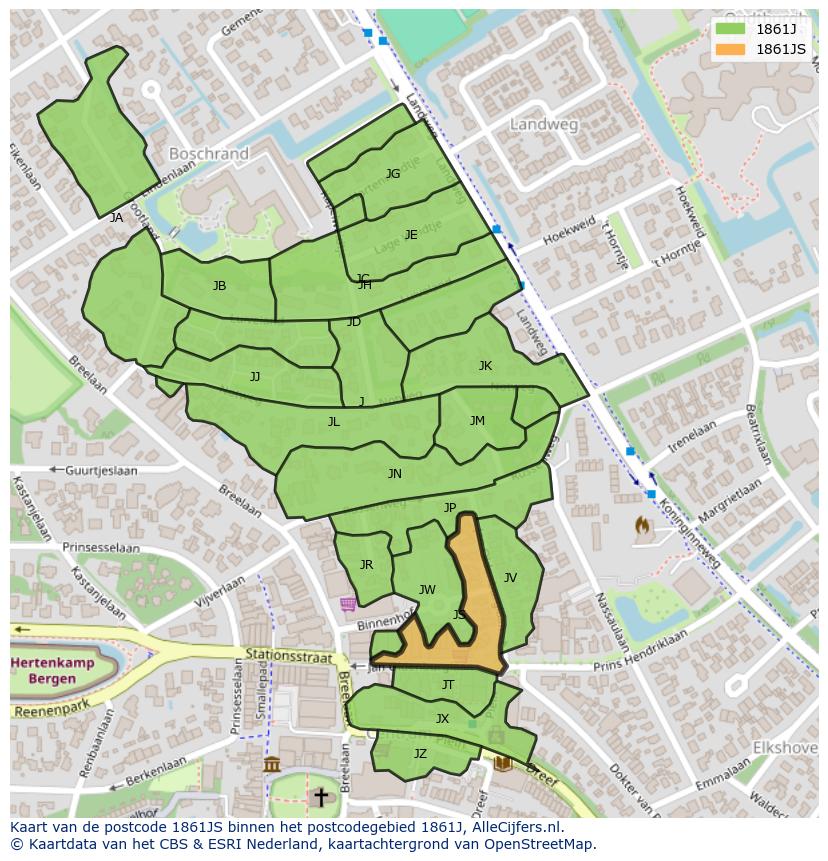 Afbeelding van het postcodegebied 1861 JS op de kaart.