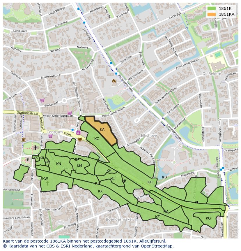 Afbeelding van het postcodegebied 1861 KA op de kaart.