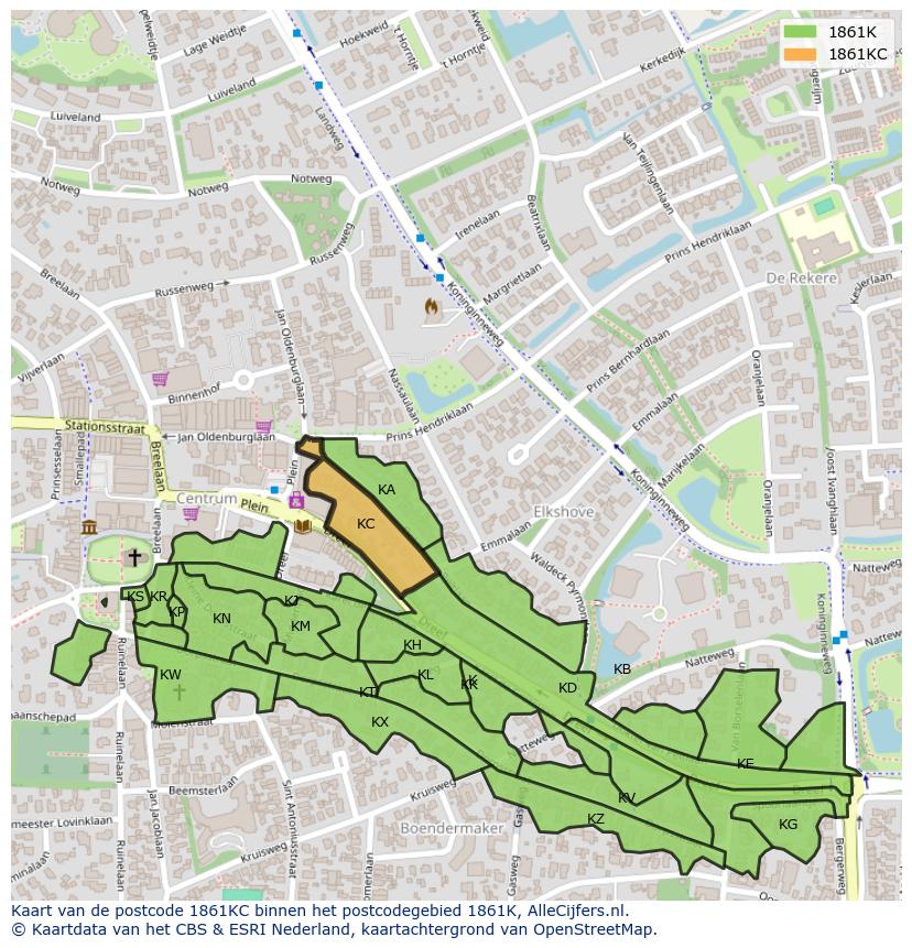 Afbeelding van het postcodegebied 1861 KC op de kaart.