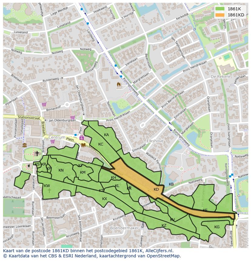 Afbeelding van het postcodegebied 1861 KD op de kaart.