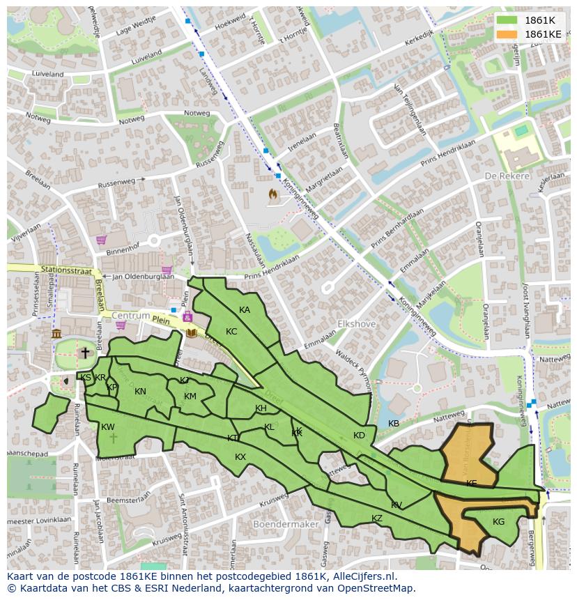Afbeelding van het postcodegebied 1861 KE op de kaart.