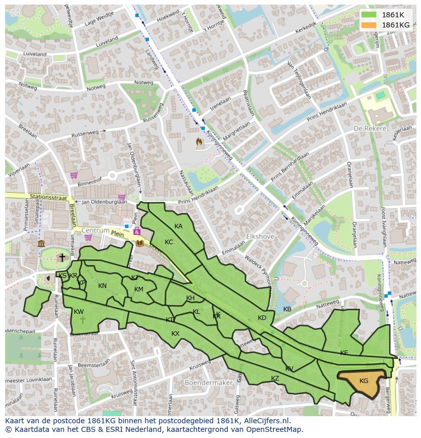 Afbeelding van het postcodegebied 1861 KG op de kaart.