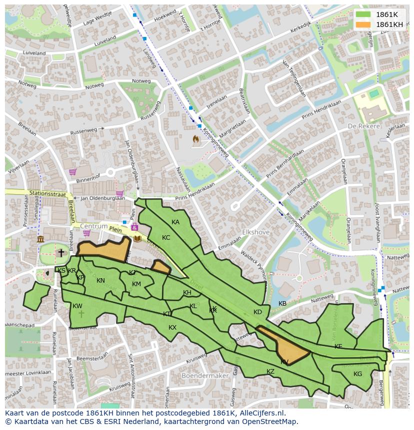 Afbeelding van het postcodegebied 1861 KH op de kaart.