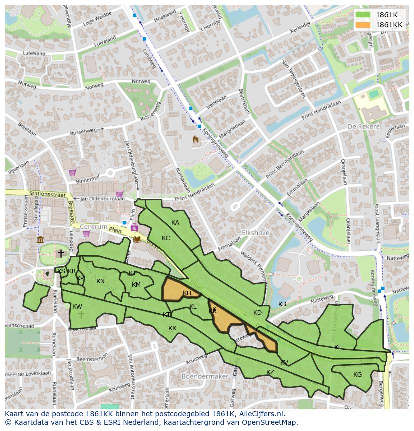 Afbeelding van het postcodegebied 1861 KK op de kaart.