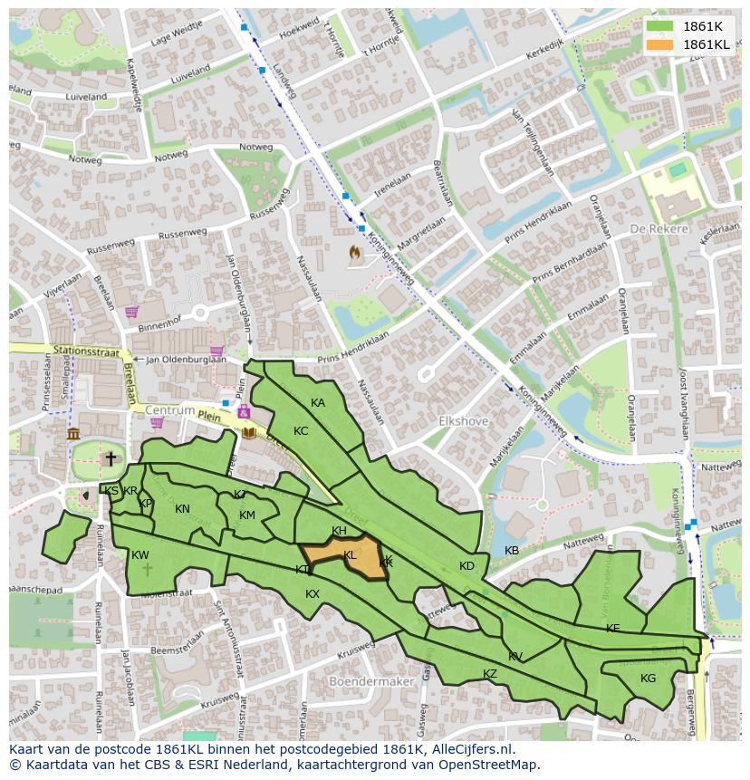Afbeelding van het postcodegebied 1861 KL op de kaart.