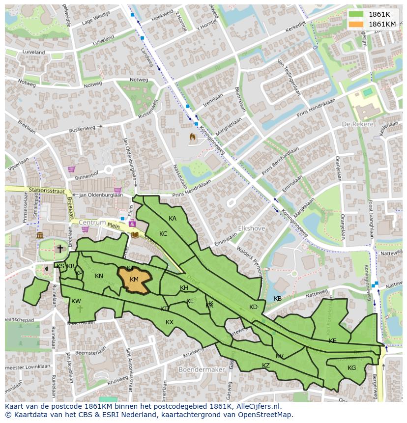 Afbeelding van het postcodegebied 1861 KM op de kaart.