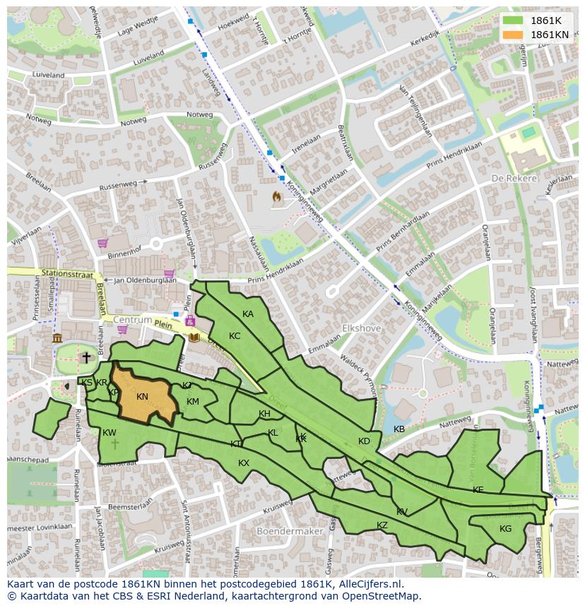 Afbeelding van het postcodegebied 1861 KN op de kaart.