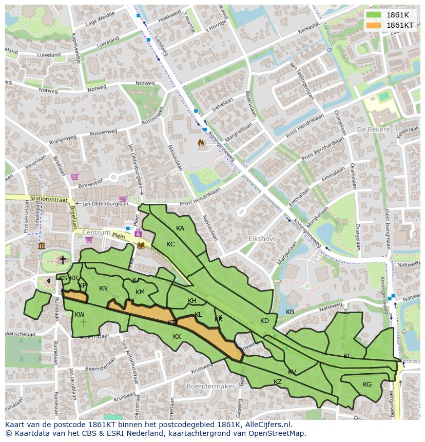 Afbeelding van het postcodegebied 1861 KT op de kaart.