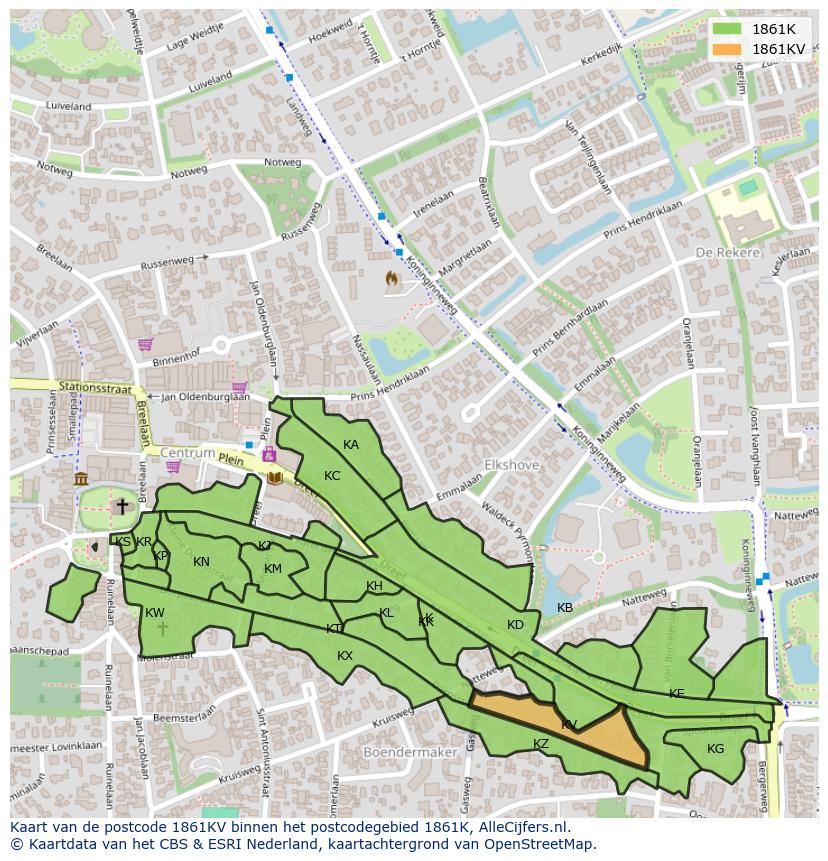 Afbeelding van het postcodegebied 1861 KV op de kaart.