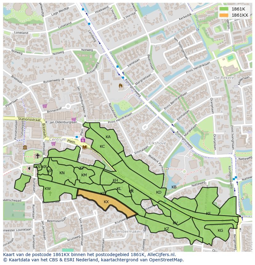 Afbeelding van het postcodegebied 1861 KX op de kaart.