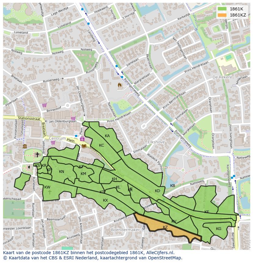 Afbeelding van het postcodegebied 1861 KZ op de kaart.