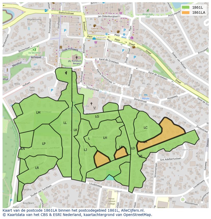 Afbeelding van het postcodegebied 1861 LA op de kaart.