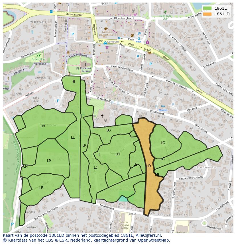 Afbeelding van het postcodegebied 1861 LD op de kaart.