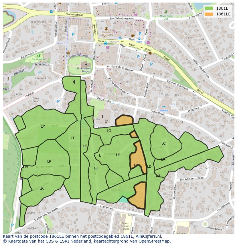 Afbeelding van het postcodegebied 1861 LE op de kaart.