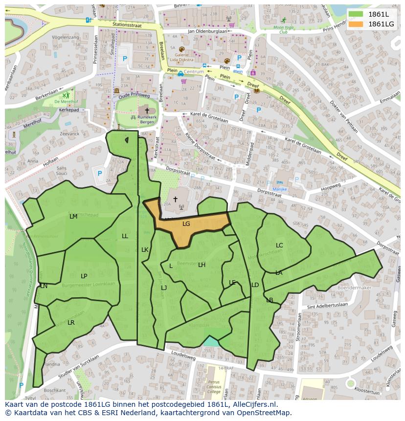 Afbeelding van het postcodegebied 1861 LG op de kaart.