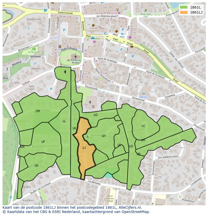 Afbeelding van het postcodegebied 1861 LJ op de kaart.