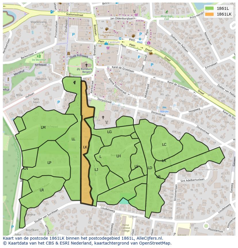 Afbeelding van het postcodegebied 1861 LK op de kaart.