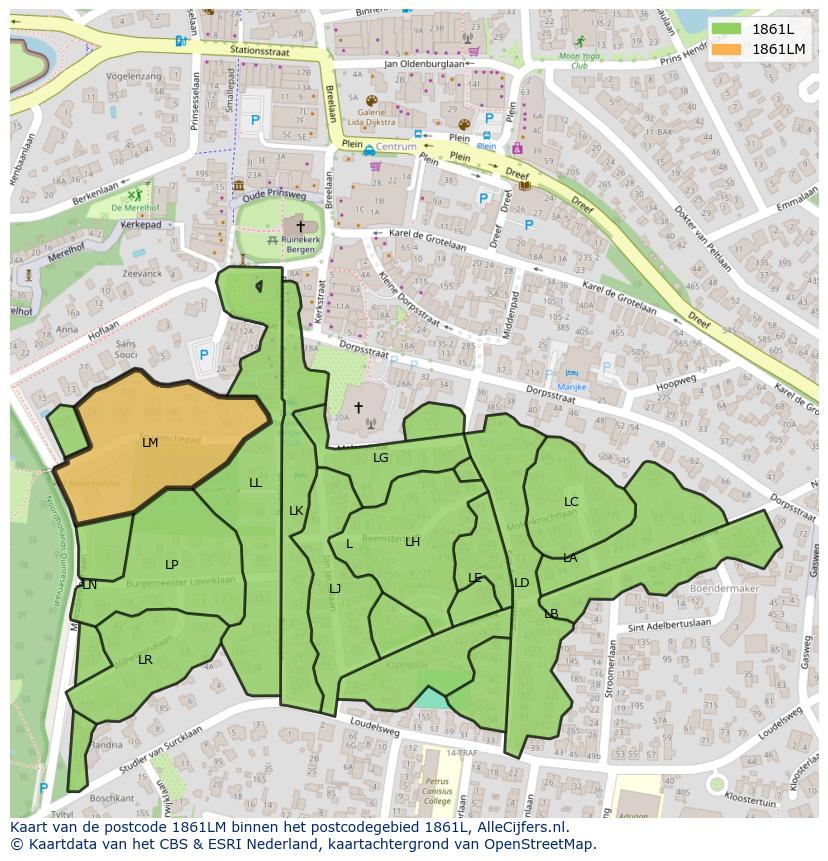 Afbeelding van het postcodegebied 1861 LM op de kaart.