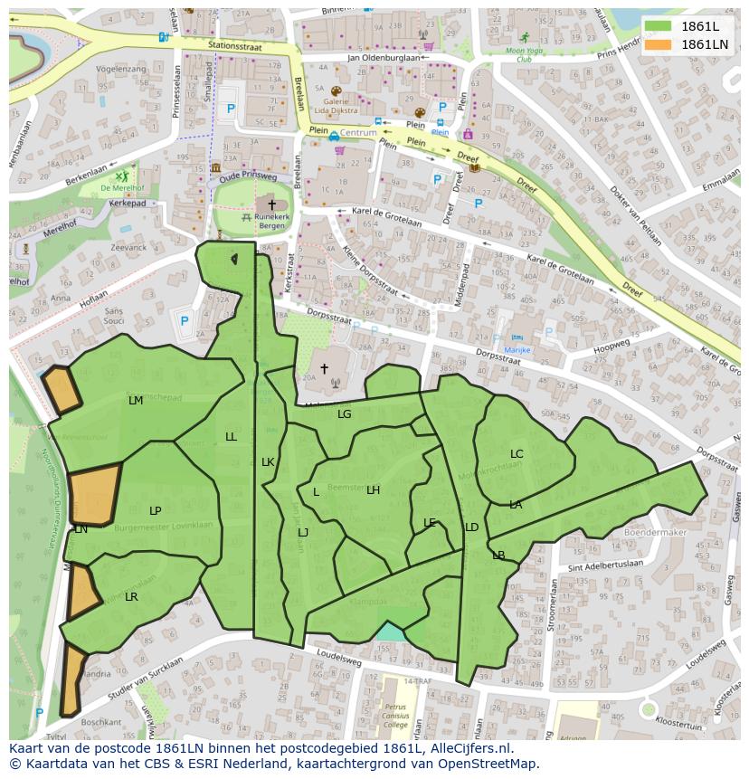 Afbeelding van het postcodegebied 1861 LN op de kaart.