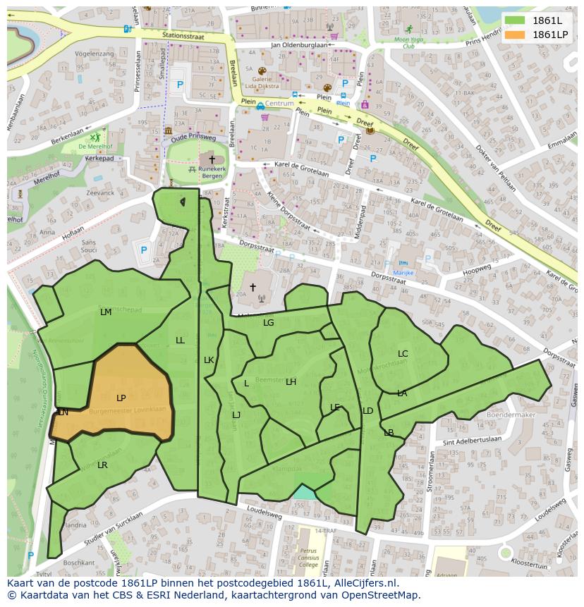 Afbeelding van het postcodegebied 1861 LP op de kaart.