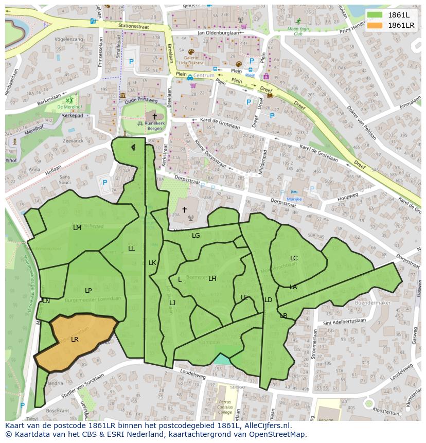Afbeelding van het postcodegebied 1861 LR op de kaart.