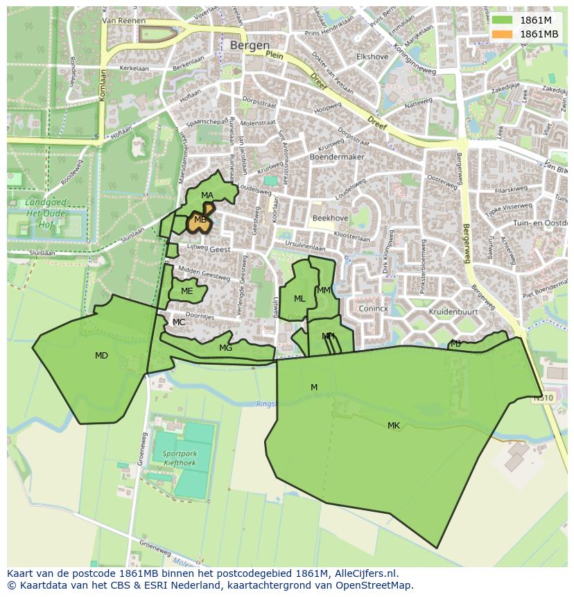 Afbeelding van het postcodegebied 1861 MB op de kaart.