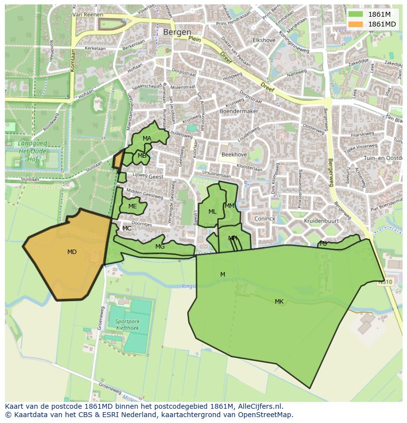 Afbeelding van het postcodegebied 1861 MD op de kaart.