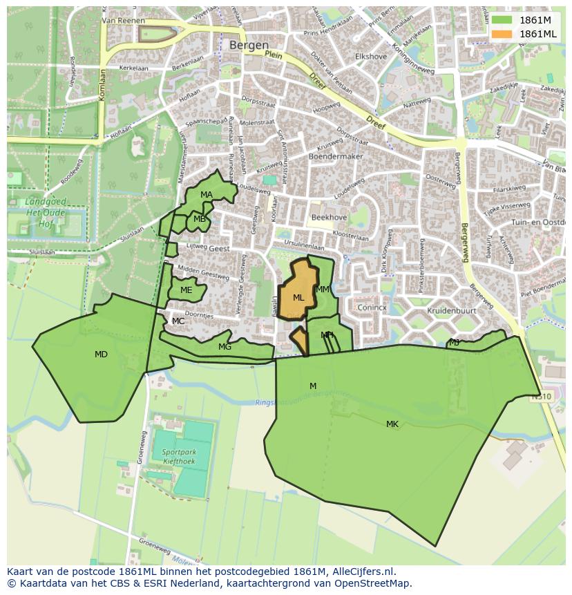 Afbeelding van het postcodegebied 1861 ML op de kaart.