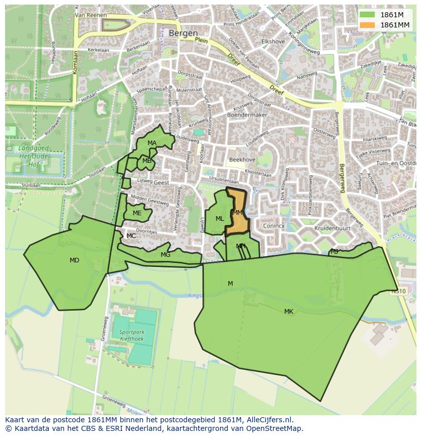 Afbeelding van het postcodegebied 1861 MM op de kaart.