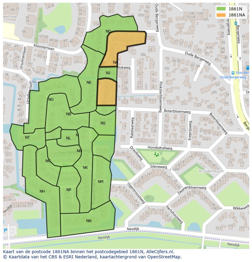 Afbeelding van het postcodegebied 1861 NA op de kaart.
