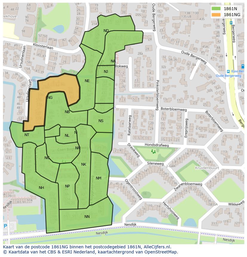 Afbeelding van het postcodegebied 1861 NG op de kaart.