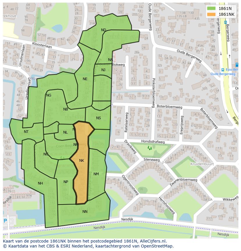 Afbeelding van het postcodegebied 1861 NK op de kaart.
