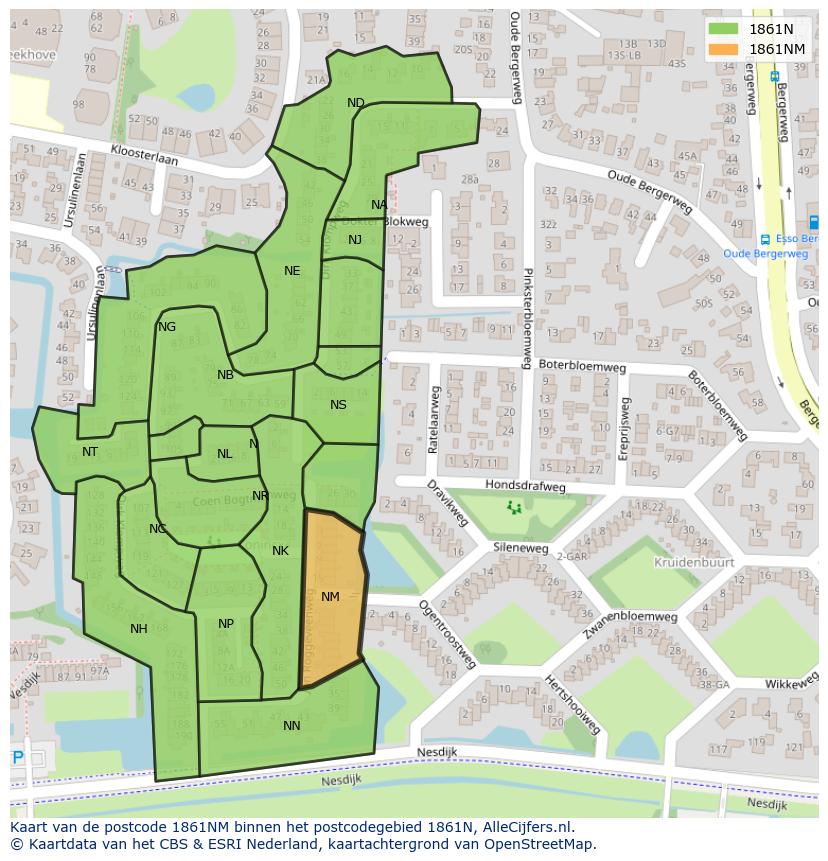 Afbeelding van het postcodegebied 1861 NM op de kaart.
