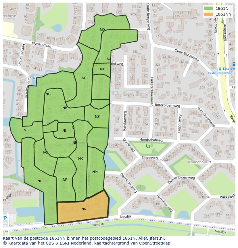 Afbeelding van het postcodegebied 1861 NN op de kaart.