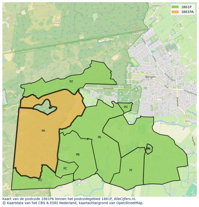 Afbeelding van het postcodegebied 1861 PA op de kaart.