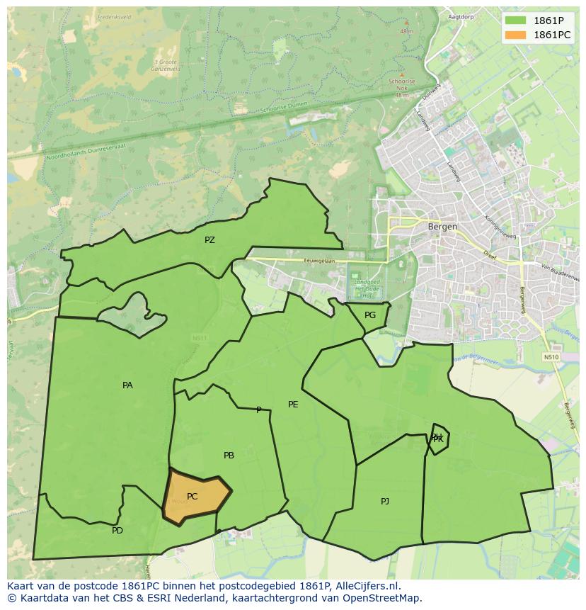 Afbeelding van het postcodegebied 1861 PC op de kaart.