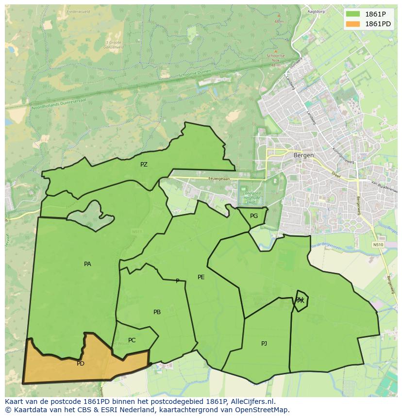 Afbeelding van het postcodegebied 1861 PD op de kaart.