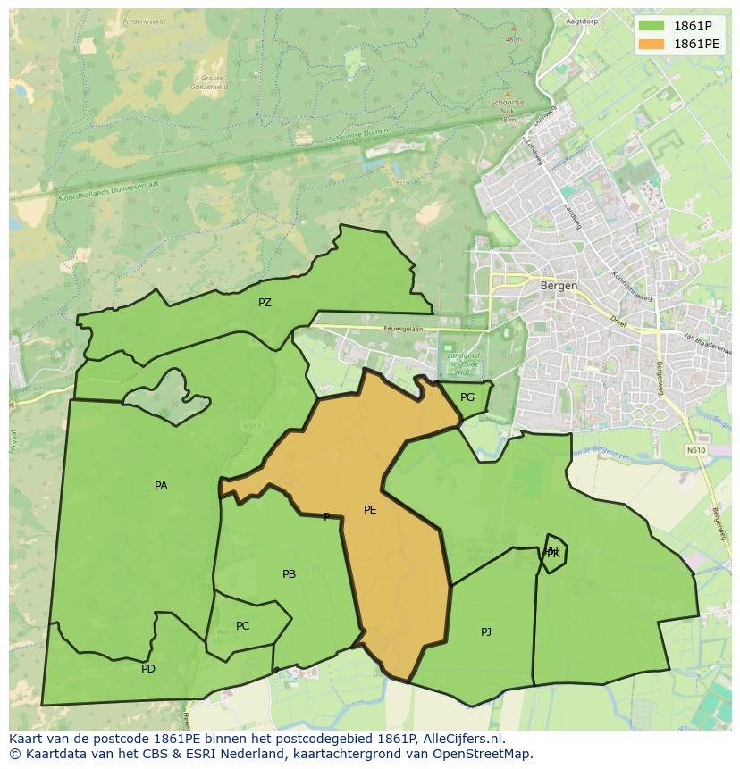 Afbeelding van het postcodegebied 1861 PE op de kaart.