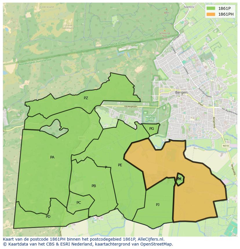 Afbeelding van het postcodegebied 1861 PH op de kaart.