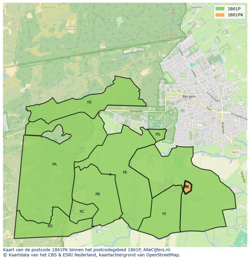 Afbeelding van het postcodegebied 1861 PK op de kaart.