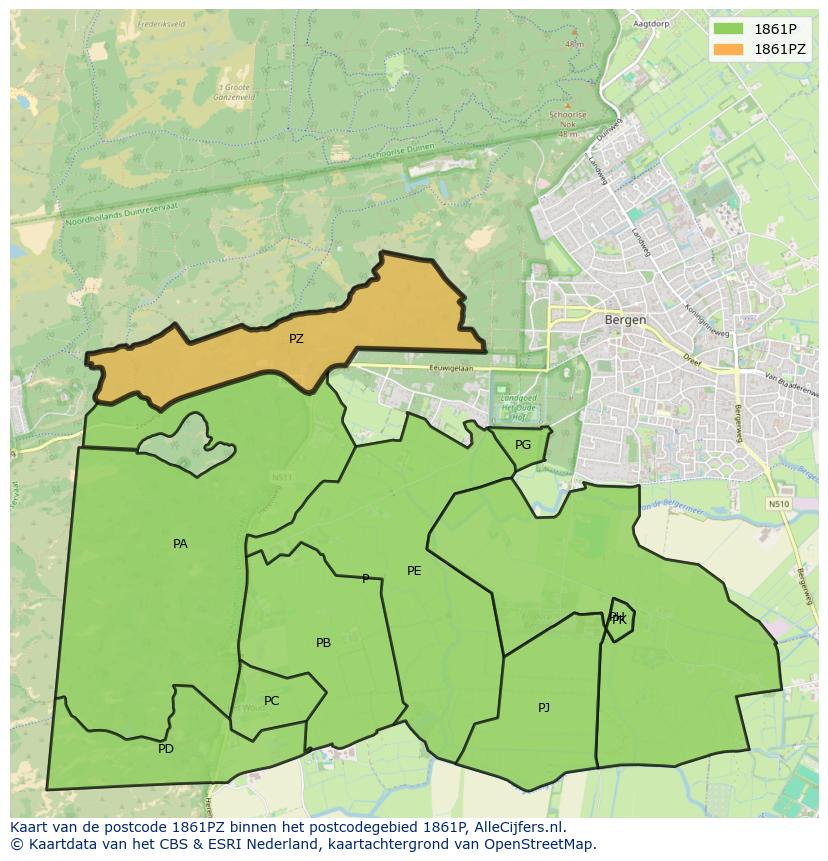 Afbeelding van het postcodegebied 1861 PZ op de kaart.