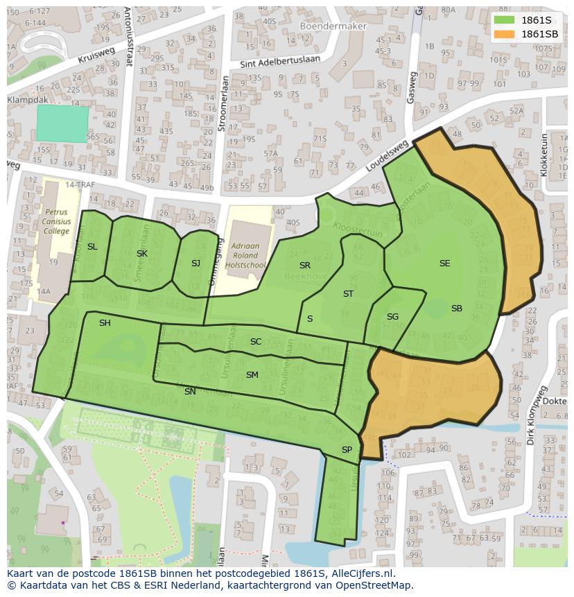 Afbeelding van het postcodegebied 1861 SB op de kaart.