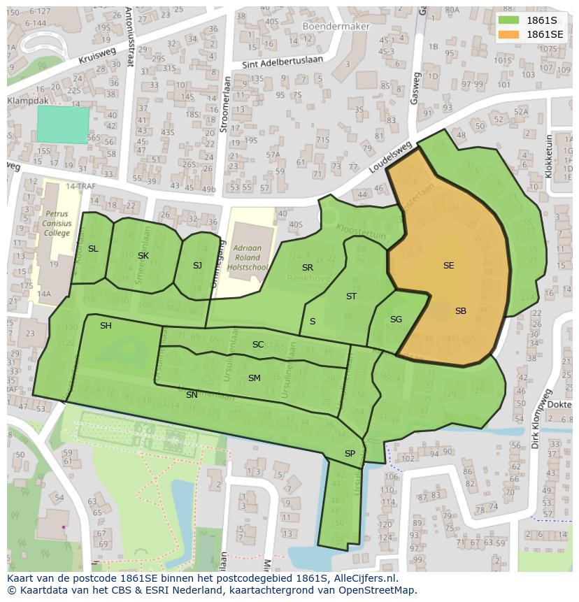 Afbeelding van het postcodegebied 1861 SE op de kaart.