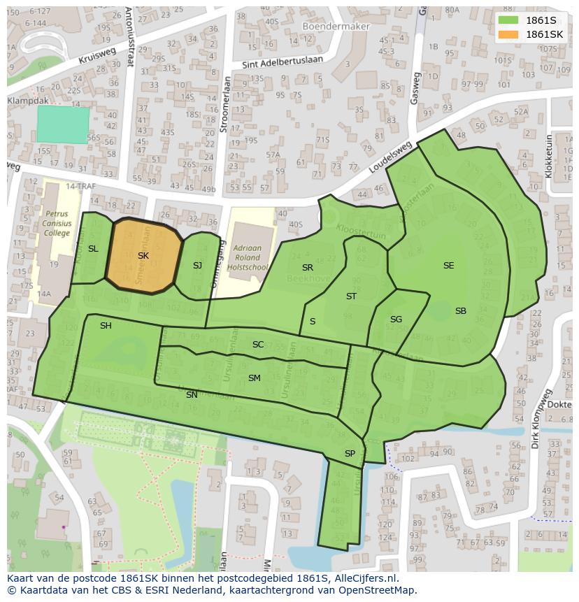 Afbeelding van het postcodegebied 1861 SK op de kaart.