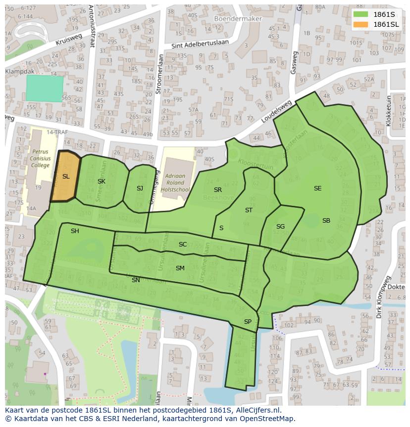 Afbeelding van het postcodegebied 1861 SL op de kaart.