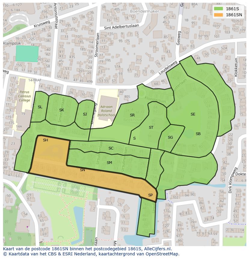 Afbeelding van het postcodegebied 1861 SN op de kaart.