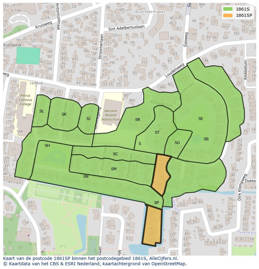 Afbeelding van het postcodegebied 1861 SP op de kaart.