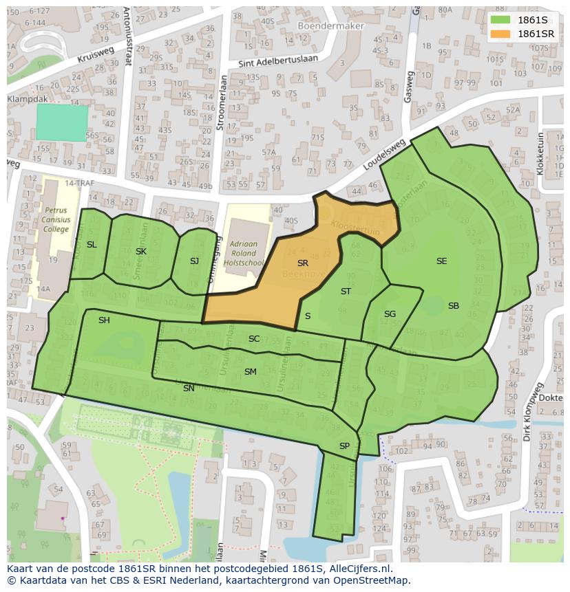 Afbeelding van het postcodegebied 1861 SR op de kaart.