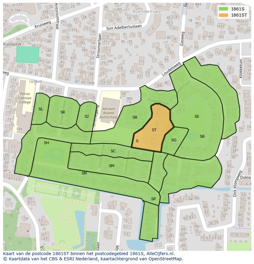 Afbeelding van het postcodegebied 1861 ST op de kaart.
